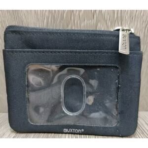 Buxton Wallet ID Card Leather Black compact minimalist‎ Zip Pouch